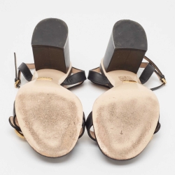 مملوكة مسبقًا Gucci Black Leather GG Marmont Block Heel Ankle Strap Sandals Size 39