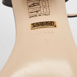 مملوكة مسبقًا Gucci Black Leather GG Marmont Block Heel Ankle Strap Sandals Size 39