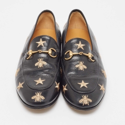 مملوكة مسبقًا Gucci Black Leather Jordaan Loafers Size 39