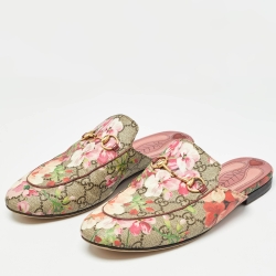 Pre Owned Gucci Multicolor Floral Canvas Princetown Horsebit Flat Mules Size 39
