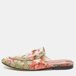 Pre Owned Gucci Multicolor Floral Canvas Princetown Horsebit Flat Mules Size 39