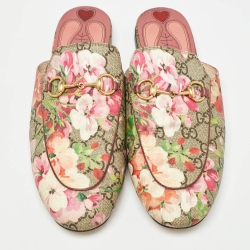 Pre Owned Gucci Multicolor Floral Canvas Princetown Horsebit Flat Mules Size 39