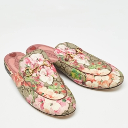 Pre Owned Gucci Multicolor Floral Canvas Princetown Horsebit Flat Mules Size 39