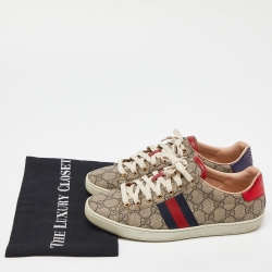 Pre Owned Gucci Beige/Brown GG Supreme Canvas Ace Web Sneakers Size 38