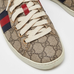 Pre Owned Gucci Beige/Brown GG Supreme Canvas Ace Web Sneakers Size 38