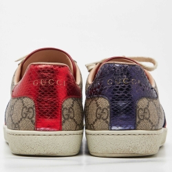 Pre Owned Gucci Beige/Brown GG Supreme Canvas Ace Web Sneakers Size 38