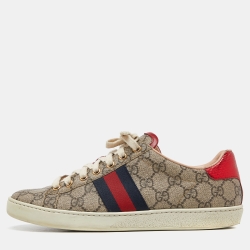 Pre Owned Gucci Beige/Brown GG Supreme Canvas Ace Web Sneakers Size 38