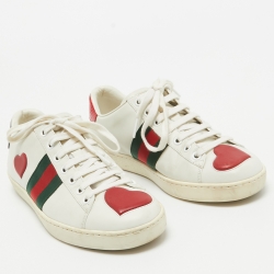 Gucci White Leather Heart Ace Sneakers Size 36