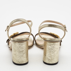 Gucci Gold Textured Leather GG Marmont Ankle Strap Sandals Size 35.5