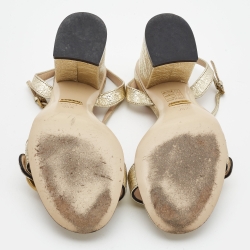 Gucci Gold Textured Leather GG Marmont Ankle Strap Sandals Size 35.5