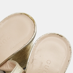 Gucci Gold Textured Leather GG Marmont Ankle Strap Sandals Size 35.5