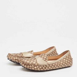 Pre Owned Gucci Gold/Brown Microguccissima Leather Slip On Loafers Size 39