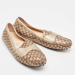 Pre Owned Gucci Gold/Brown Microguccissima Leather Slip On Loafers Size 39