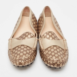 Pre Owned Gucci Gold/Brown Microguccissima Leather Slip On Loafers Size 39