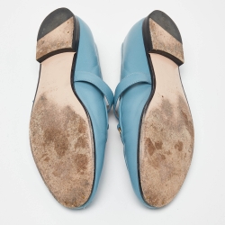 Pre Owned Gucci Blue Leather Horsebit T-Bar Loafers Size 39.5