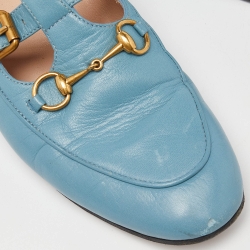 Pre Owned Gucci Blue Leather Horsebit T-Bar Loafers Size 39.5
