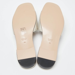 Pre Owned Gucci Cream Leather Interlocking G Cut Out Flat Slides Size 39