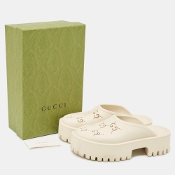 Pre Owned Gucci Cream Perforated GG Rubber Platform Sandals Size 39