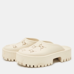 Pre Owned Gucci Cream Perforated GG Rubber Platform Sandals Size 39
