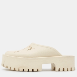 Pre Owned Gucci Cream Perforated GG Rubber Platform Sandals Size 39