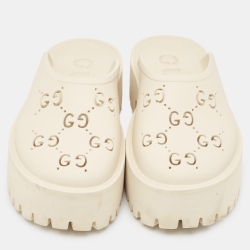 Pre Owned Gucci Cream Perforated GG Rubber Platform Sandals Size 39