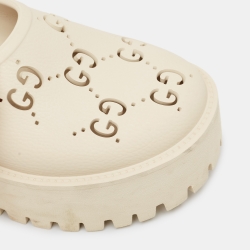 Pre Owned Gucci Cream Perforated GG Rubber Platform Sandals Size 39