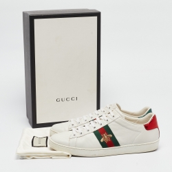 Pre Owned Gucci White Leather Bee Embroidered Ace Sneakers Size 38.5
