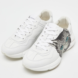 Pre Owned Gucci White Leather Mystic Cat Rhyton Low Top Sneakers Size 38.5