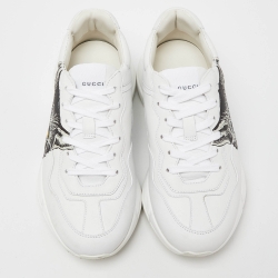 Pre Owned Gucci White Leather Mystic Cat Rhyton Low Top Sneakers Size 38.5