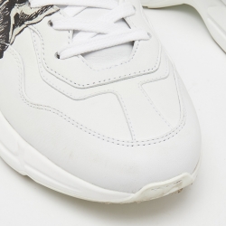 Pre Owned Gucci White Leather Mystic Cat Rhyton Low Top Sneakers Size 38.5