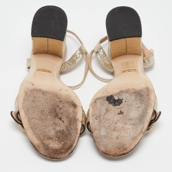 مملوكة مسبقًا Gucci Gold Textured Leather GG Marmont Ankle Strap Sandals Size 40