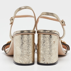 مملوكة مسبقًا Gucci Gold Textured Leather GG Marmont Ankle Strap Sandals Size 40
