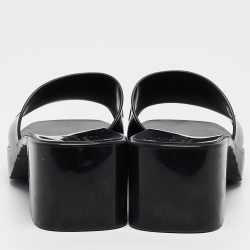 Pre Owned Gucci Black Rubber Logo Embossed Platform Slide Sandals Size 36