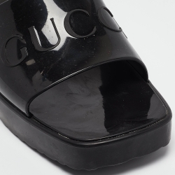 Pre Owned Gucci Black Rubber Logo Embossed Platform Slide Sandals Size 36
