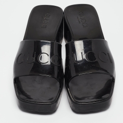 Pre Owned Gucci Black Rubber Logo Embossed Platform Slide Sandals Size 36