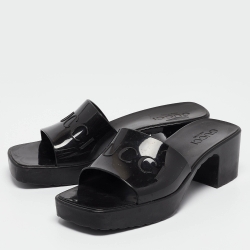 Pre Owned Gucci Black Rubber Logo Embossed Platform Slide Sandals Size 36