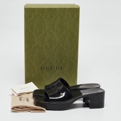 Pre Owned Gucci Black Rubber Logo Embossed Platform Slide Sandals Size 36