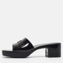 Pre Owned Gucci Black Rubber Logo Embossed Platform Slide Sandals Size 36