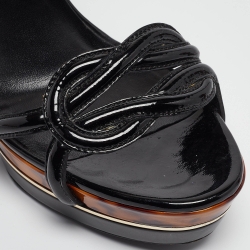 Gucci Black Patent Leather Platform Ankle Strap Sandals Size 41