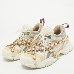 Gucci White/Grey Leather and Mesh Flashtrek Chunky Sneakers Size 40