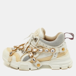 Gucci White/Grey Leather and Mesh Flashtrek Chunky Sneakers Size 40