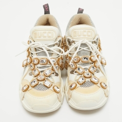 Gucci White/Grey Leather and Mesh Flashtrek Chunky Sneakers Size 40