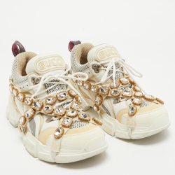 Gucci White/Grey Leather and Mesh Flashtrek Chunky Sneakers Size 40