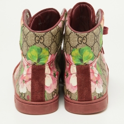 Gucci Beige/Pink GG Bloom Print Supreme Canvas and Suede High Top Sneakers Size 39.5 