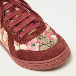 Gucci Beige/Pink GG Bloom Print Supreme Canvas and Suede High Top Sneakers Size 39.5 