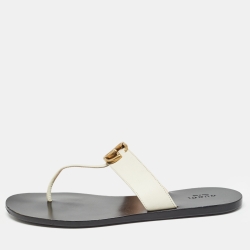 Pre Owned Gucci White Leather GG Marmont Thong Flats Size 39.5