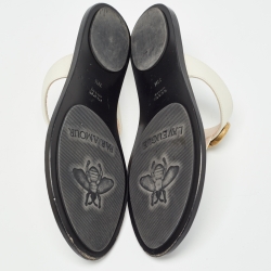 Pre Owned Gucci White Leather GG Marmont Thong Flats Size 39.5
