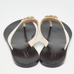 Pre Owned Gucci White Leather GG Marmont Thong Flats Size 39.5