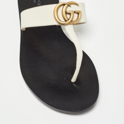 Pre Owned Gucci White Leather GG Marmont Thong Flats Size 39.5