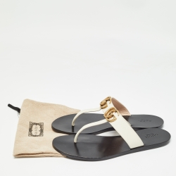 Pre Owned Gucci White Leather GG Marmont Thong Flats Size 39.5